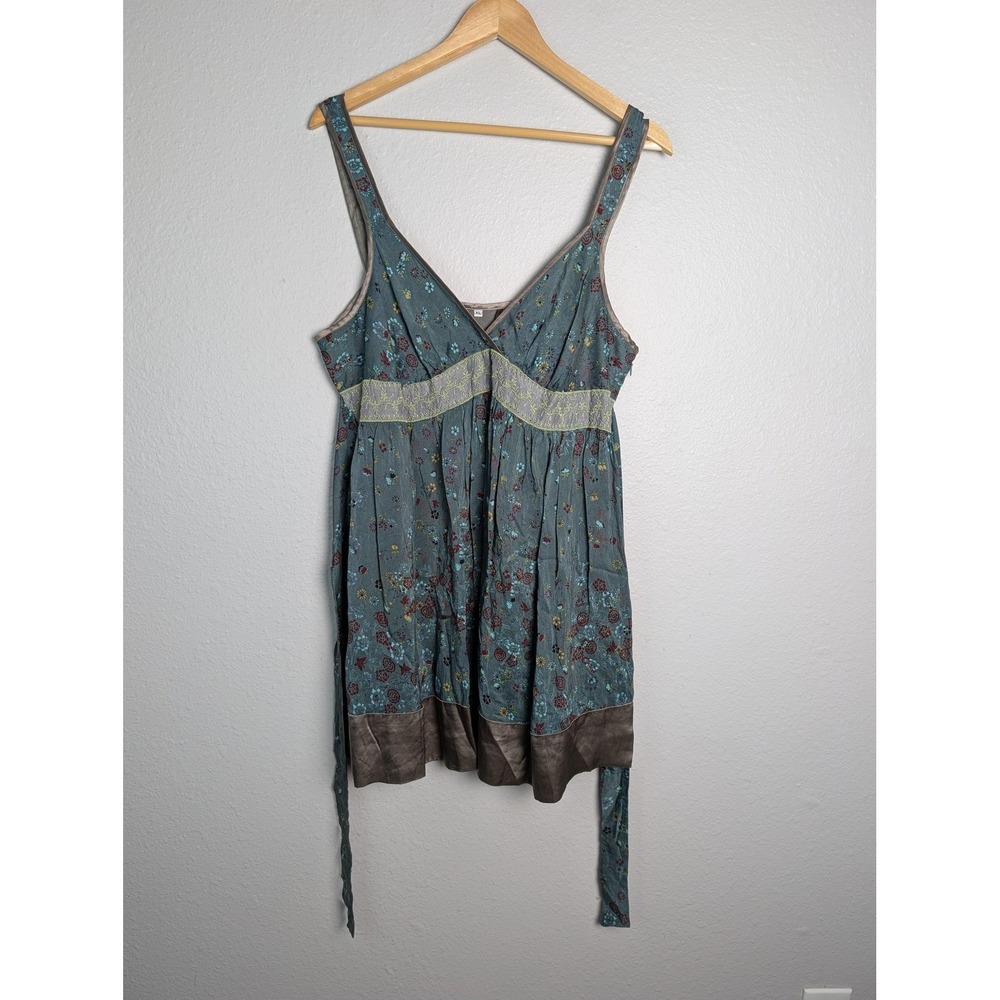 Johnny Was Dress Womens XL Green Sundress Tank Embroidered Rayon V-Neck Floral